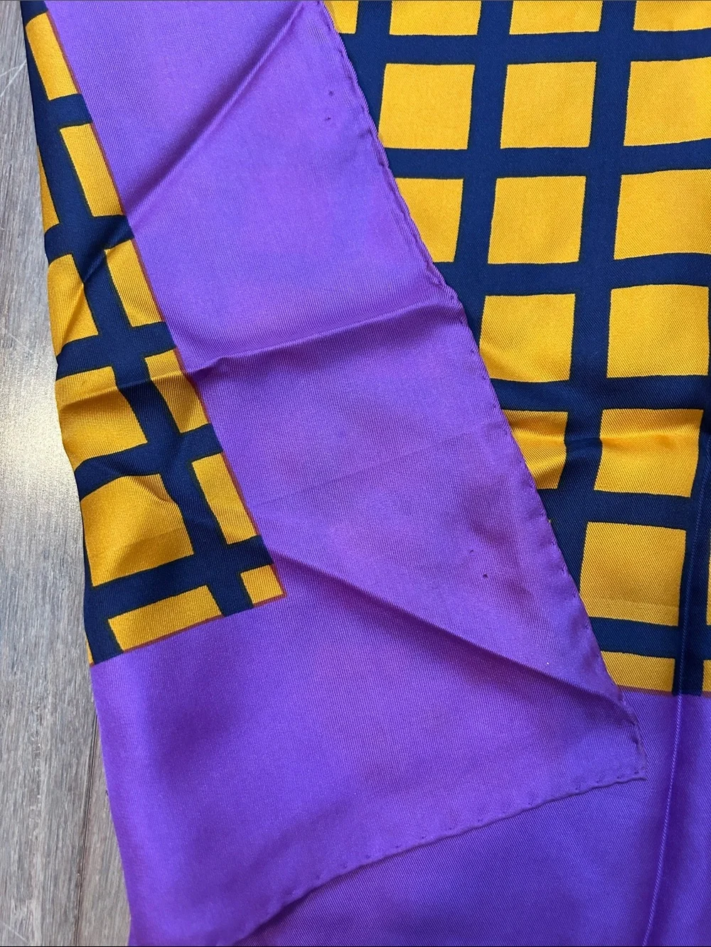 VTG Michel Swiss Purple and Yellow Grid Silk Scarf made in France square